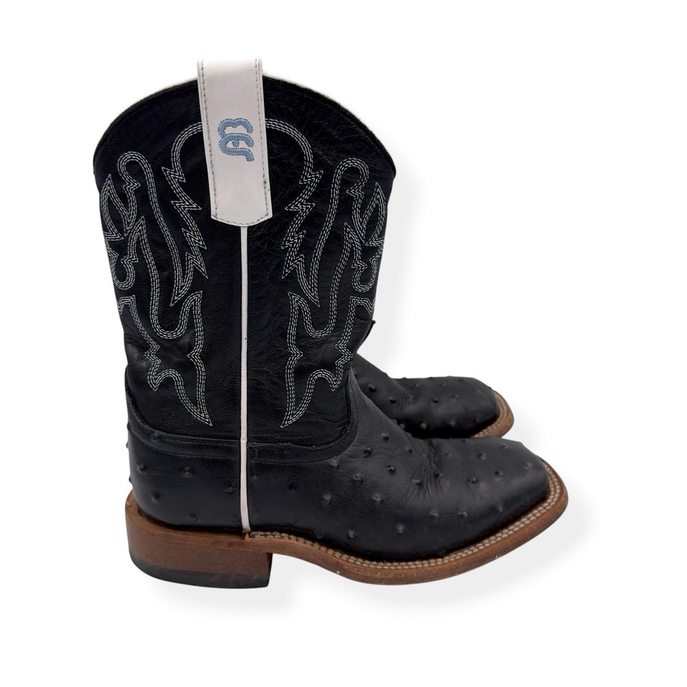 Anderson Bean Kids Leather Cowboy Boots Impostrich Size 2 Black Square Toe 3015